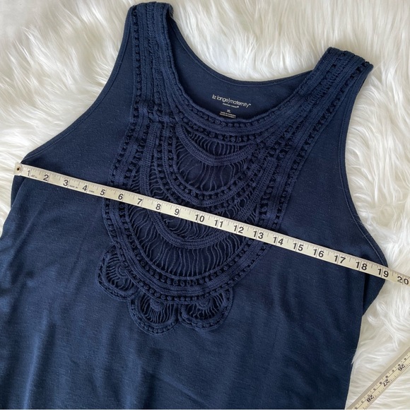 Liz Lange Maternity Navy Blue Crochet Lace Front Long Tank Dress Sleeveless XL - Picture 9 of 10